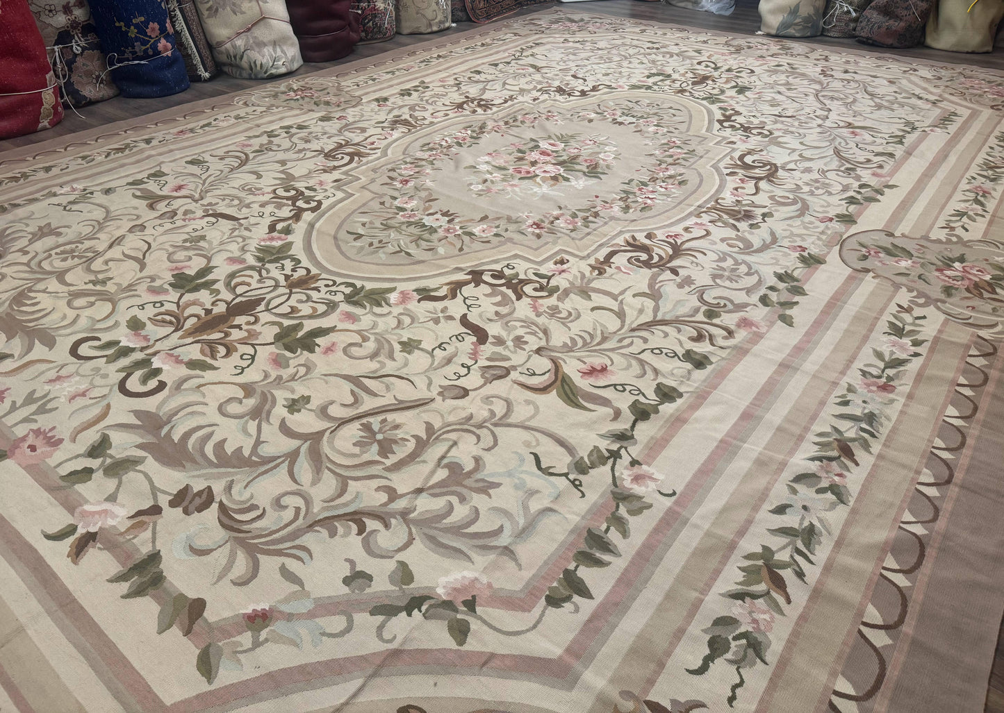 Palace Sized Aubusson Rug 13 x 20, Flatweave Aubusson Weave, Oversized Rug, European French Elegant Design