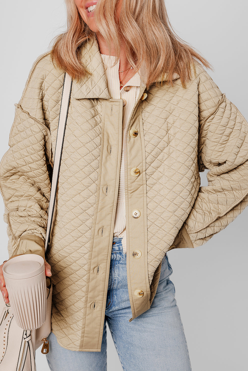 Celeste gesteppte Steppjacke mit Knöpfen