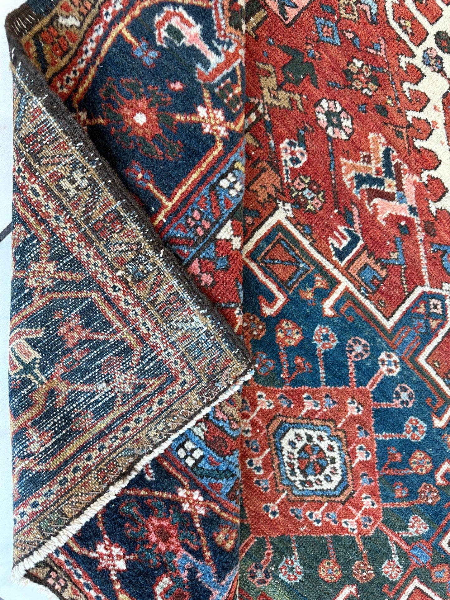 KARAJA Persian Antique Heriz Rug 4'9" x 6'