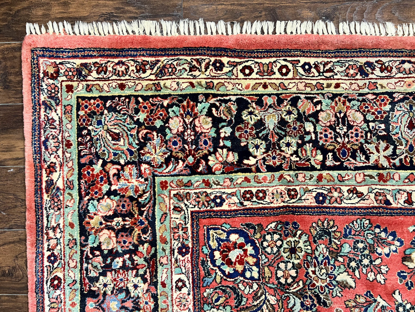Square Persian Sarouk Rug 11x11 ft, Rare Size, Hand Knotted Wool Floral Allover Red Persian Carpet, Handmade Antique Rug