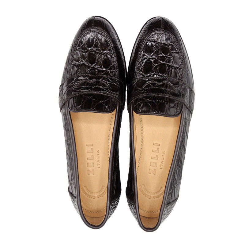 11-119-NIC TUSCANY krokodille penny loafer, nikotin