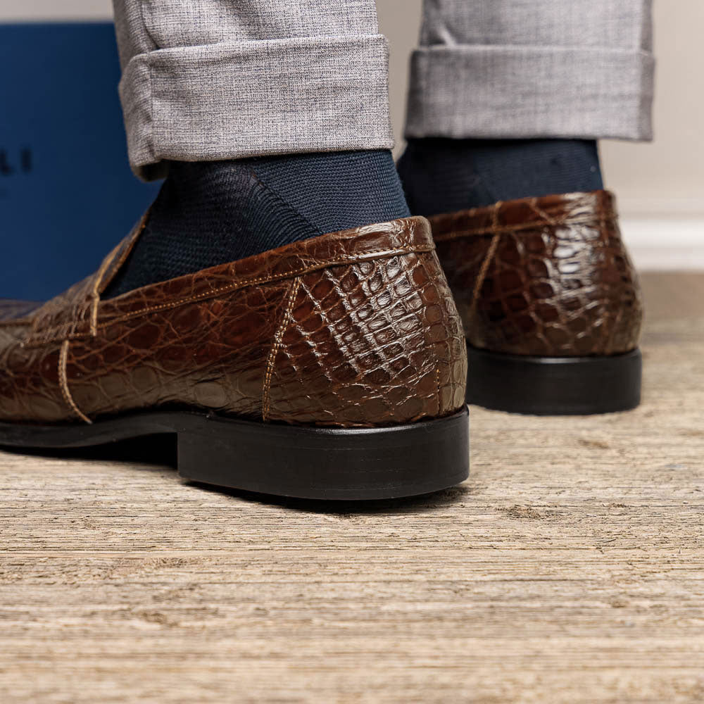 11-201-CGM ROMA Mocassino Penny in Coccodrillo, Cognac