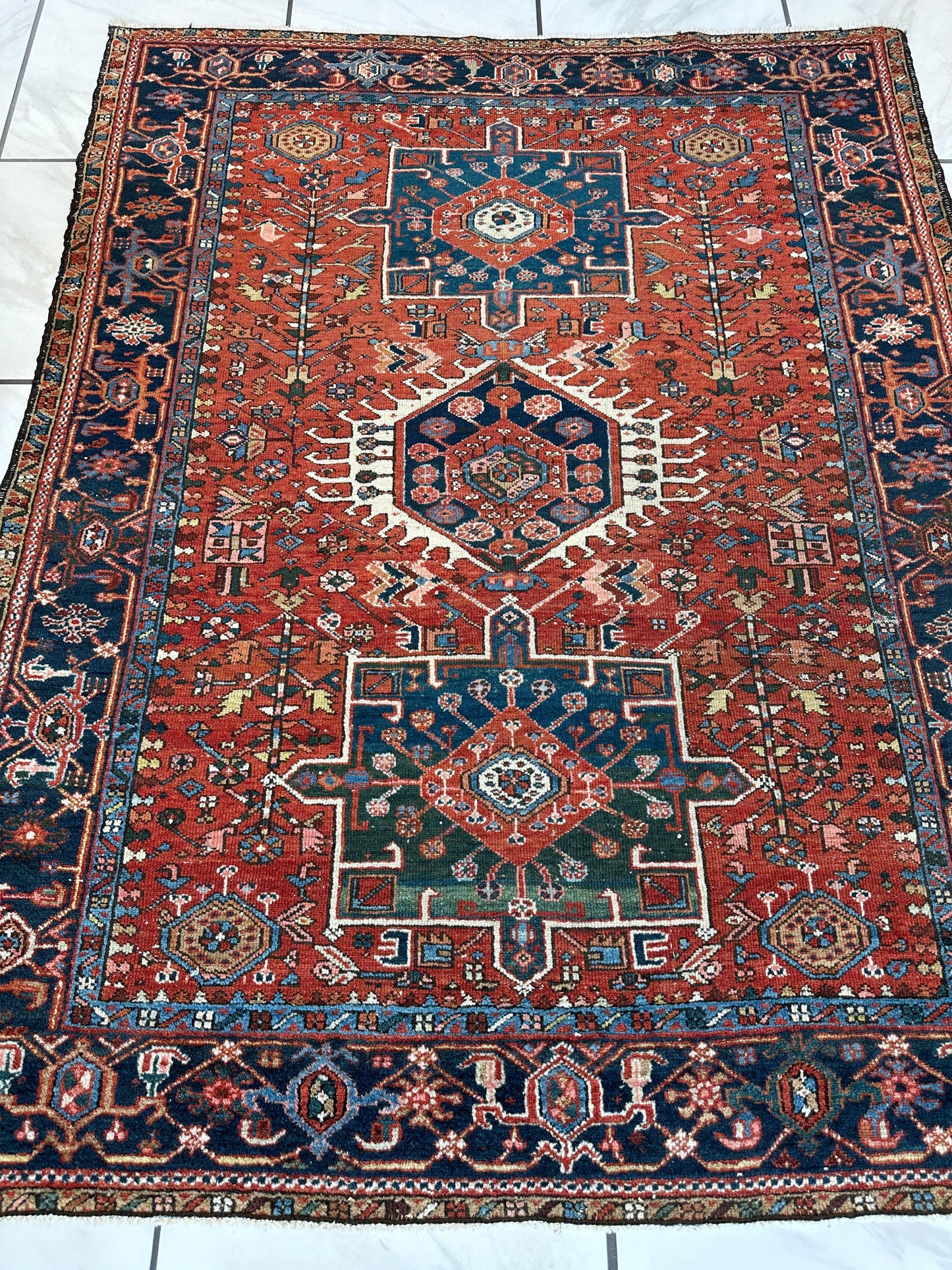 KARAJA Persian Antique Heriz Rug 4'9" x 6'