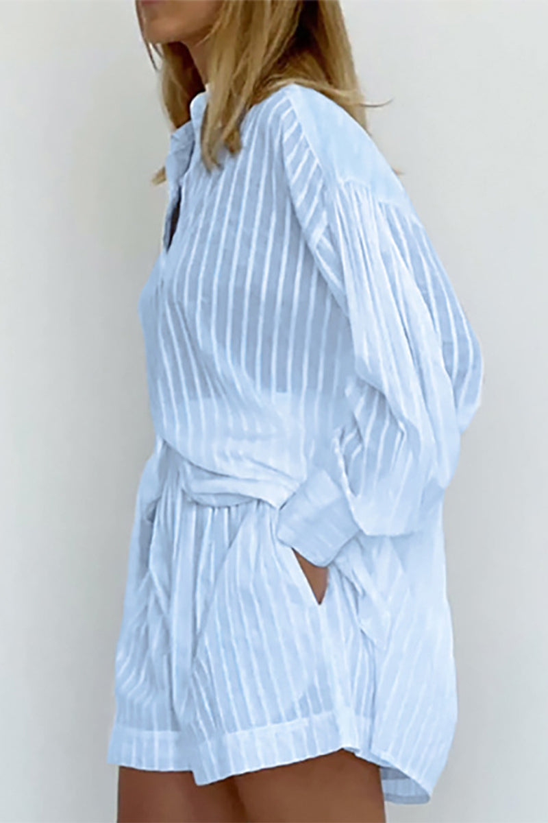 Striped Shorts & Loose Blouse Set