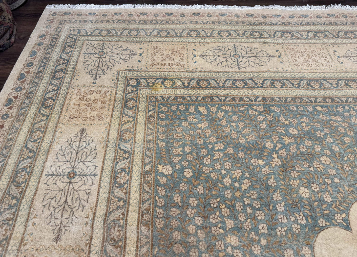 Palace Size Pak Persian Rug 12x18, Haji Jalili Design, Pakistani Carpet, Oat and Light Blue, Fine 260 KPSI