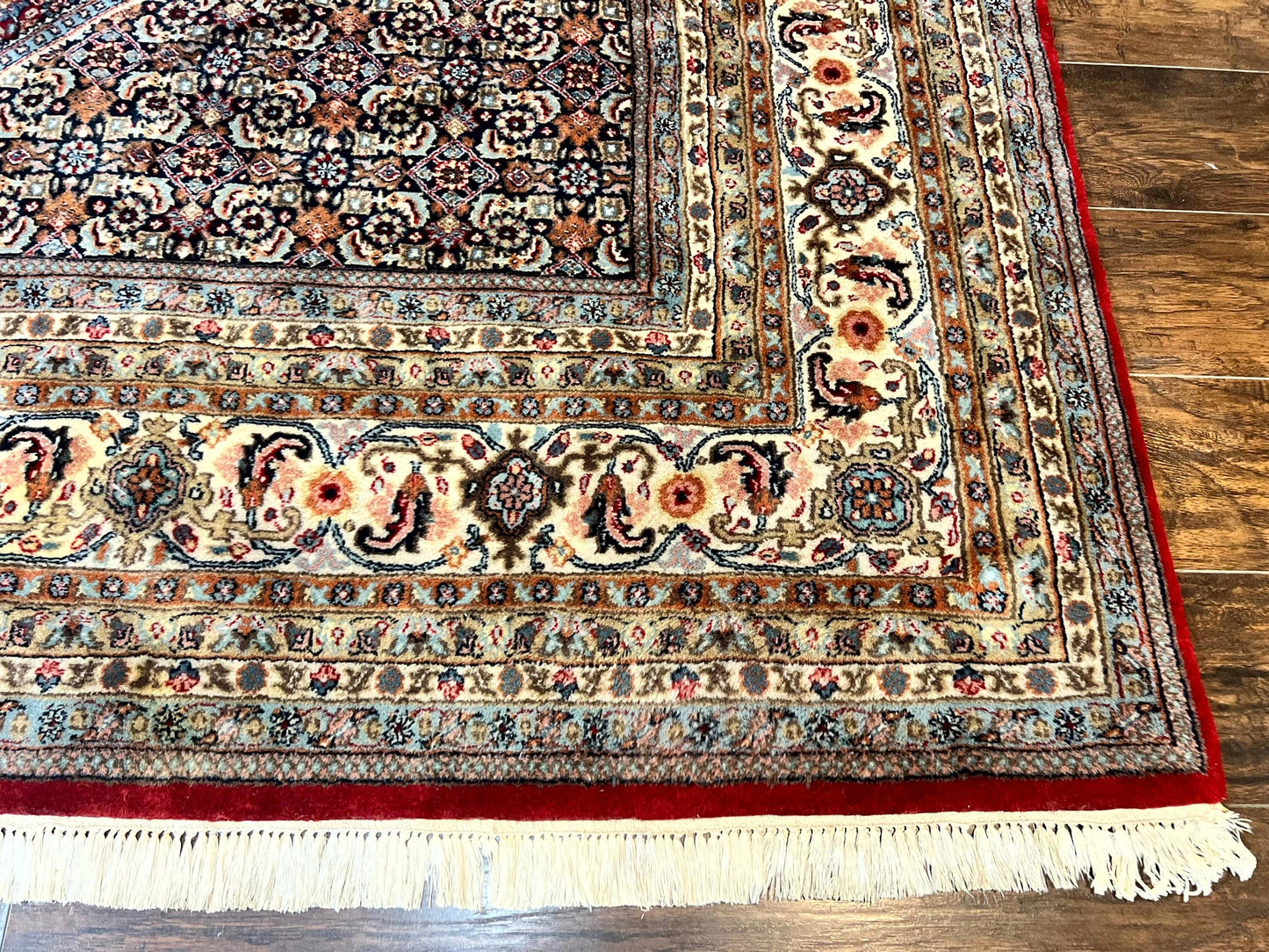 Square Indo Persian Bidjar Rug 10x10, Red, Handmade Vintage Wool Carpet