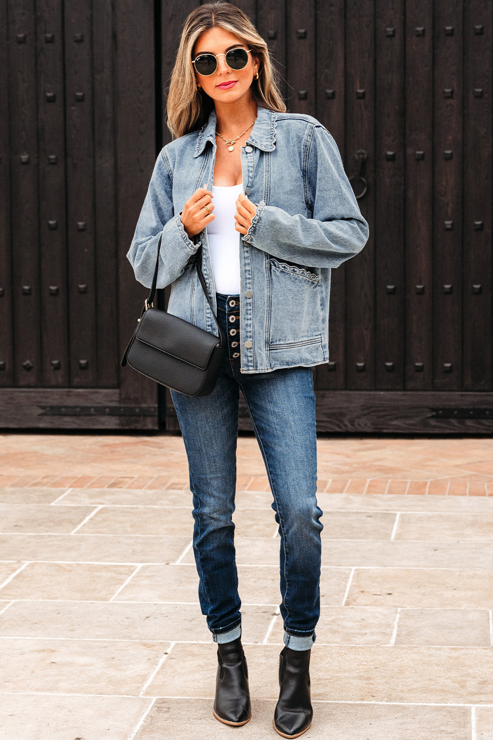 Brooklyn kamskjellkant knappet denimjakke