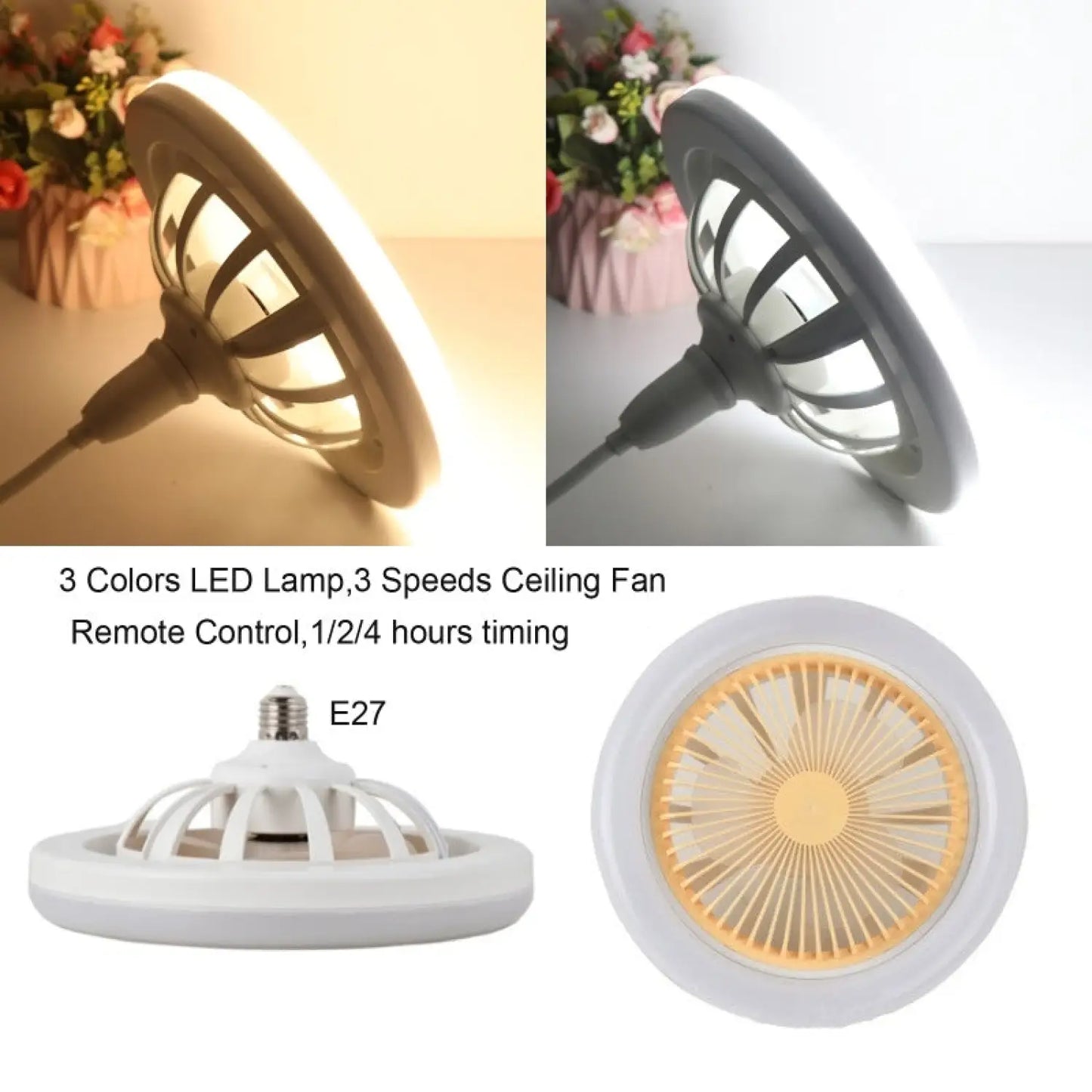 26CM fjärrkontroll LED-lampa och fläkt - takfläkt med E27-lampa