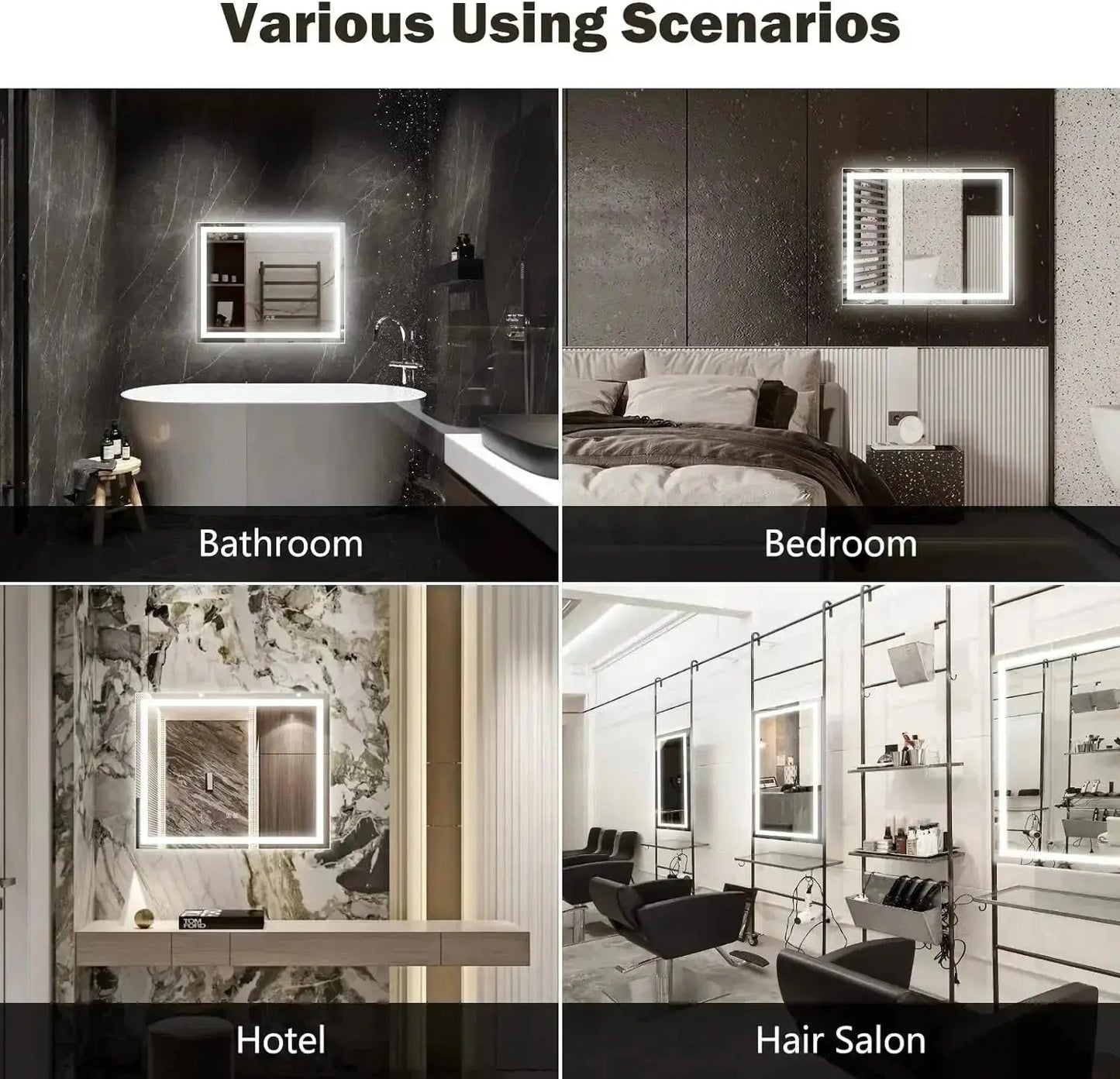Specchio da bagno LED con illuminazione centrale 36 x 28 pollici