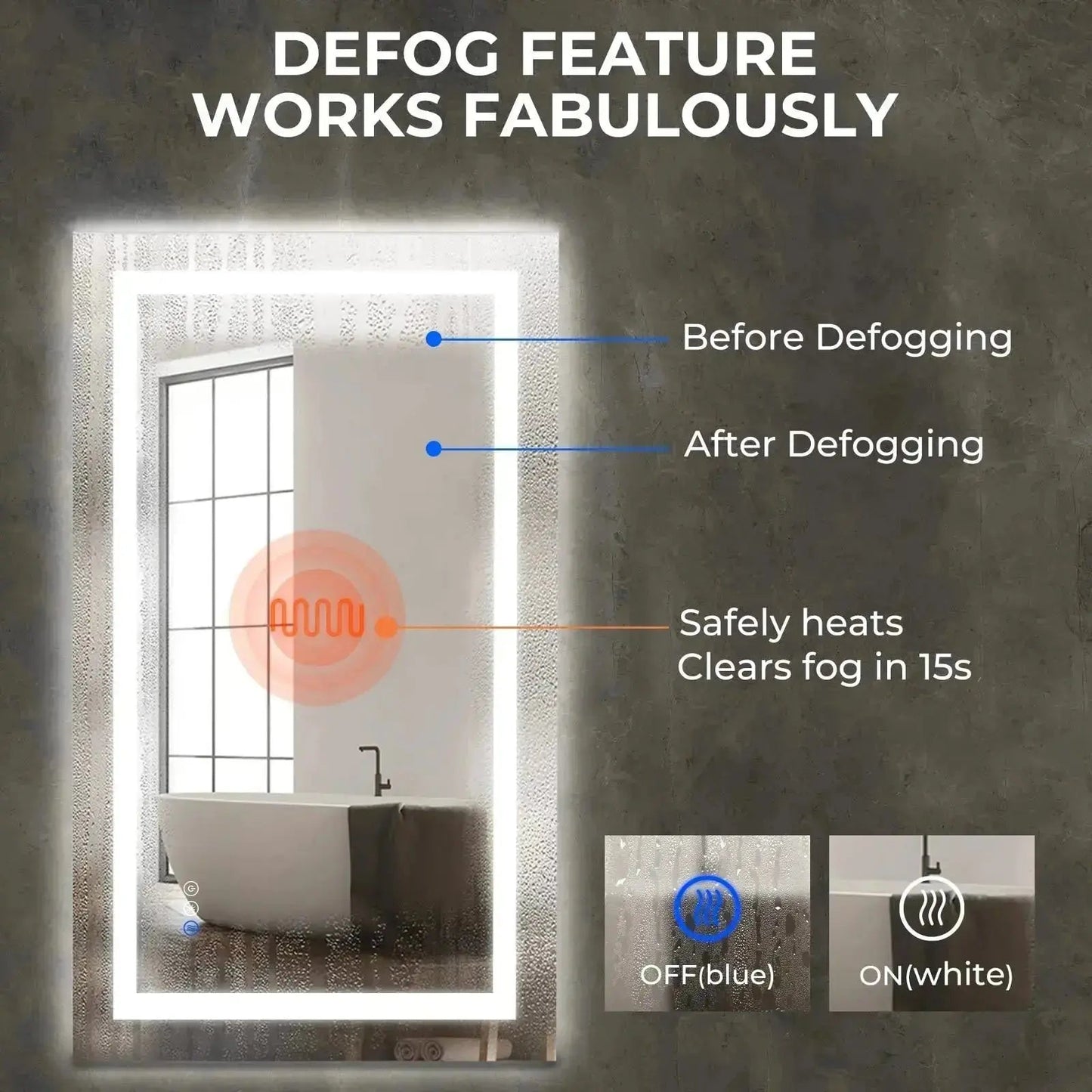 Specchio da bagno LED con illuminazione centrale 36 x 28 pollici