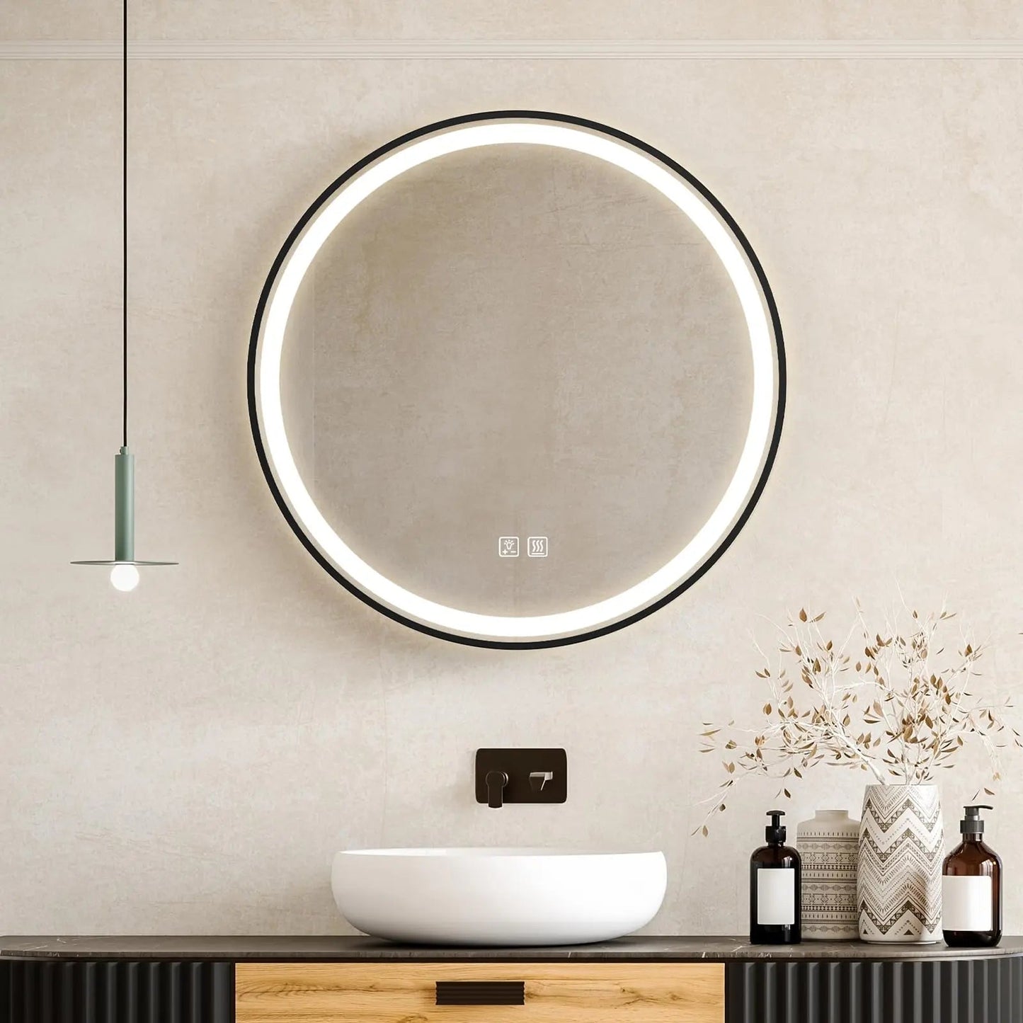 4 in 1 zwartverlicht omlijst rond LED-badkamerspiegel
