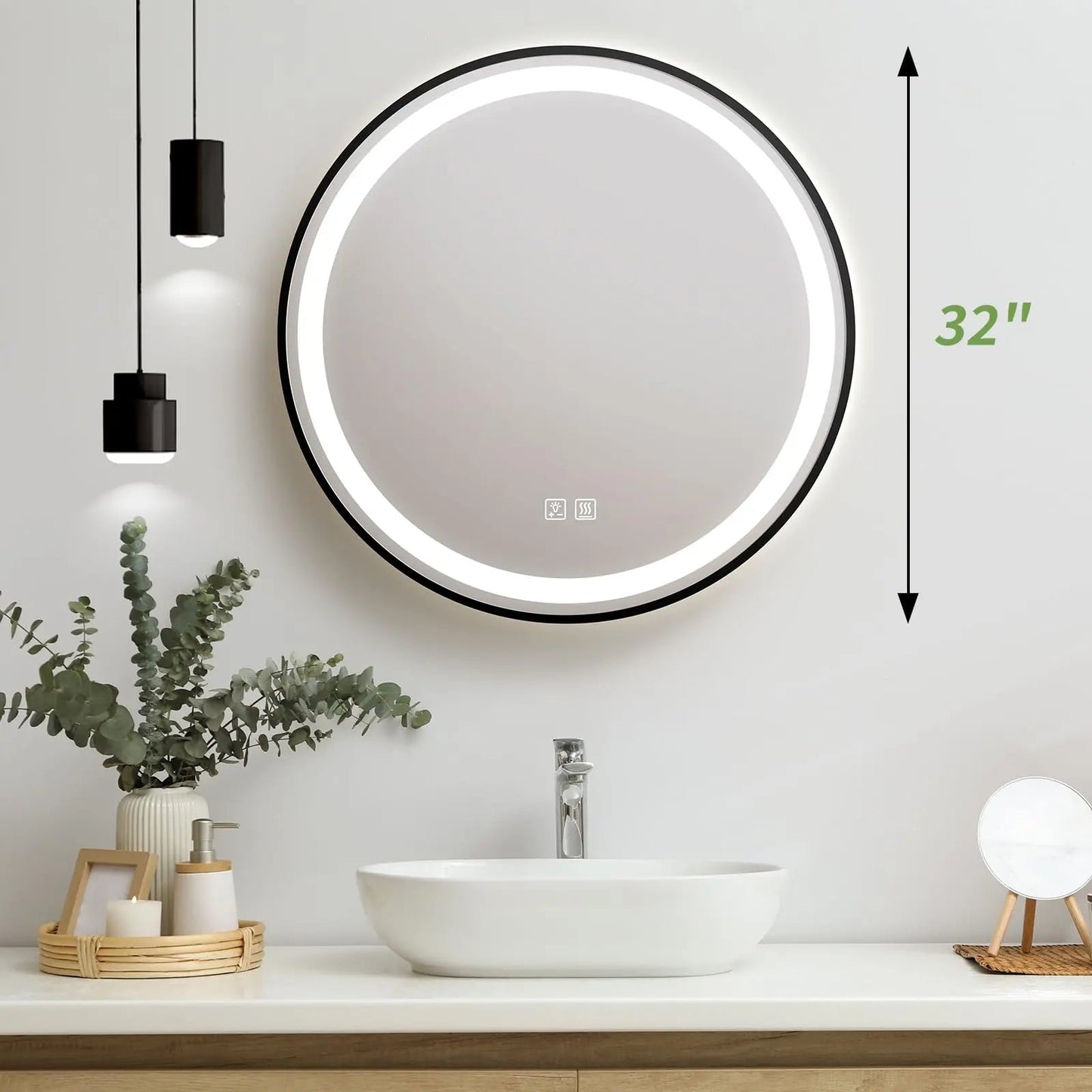 4 in 1 zwartverlicht omlijst rond LED-badkamerspiegel