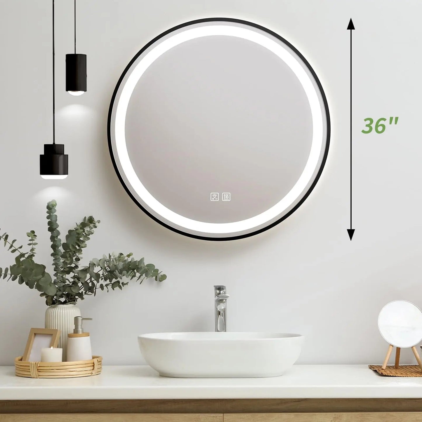 4 in 1 zwartverlicht omlijst rond LED-badkamerspiegel