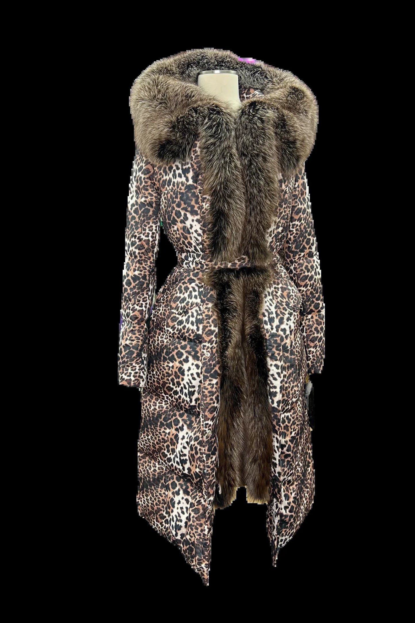 Parka isolato in piuma di volpe argentata autentica