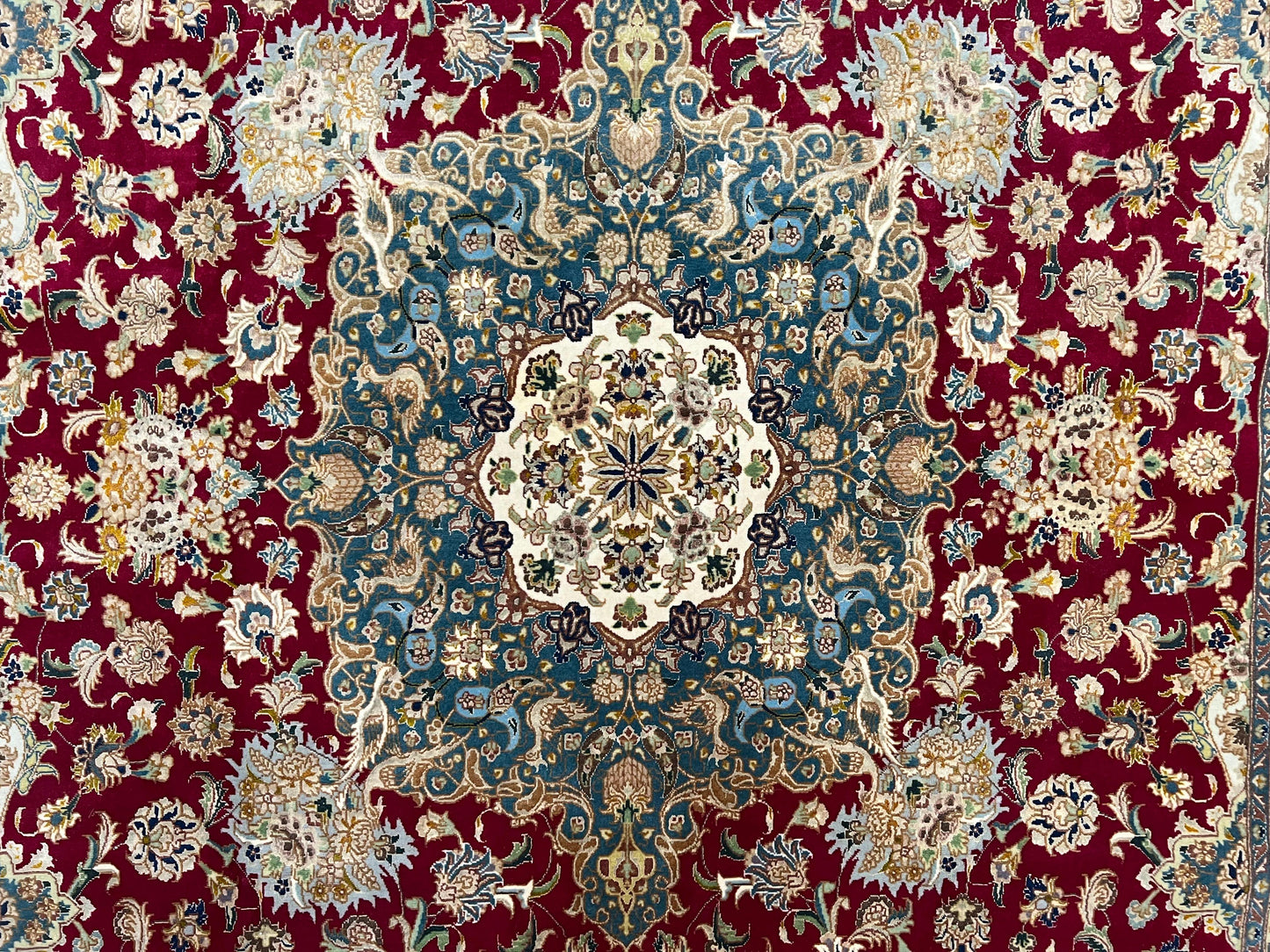 Stunning Persian Tabriz Rug 5x7, Signed by Masterweaver, Maroon, Floral Medallion, Ultra Fine 70 Raj 625 KPSI, Kork Wool Silk Foundation, Handmade