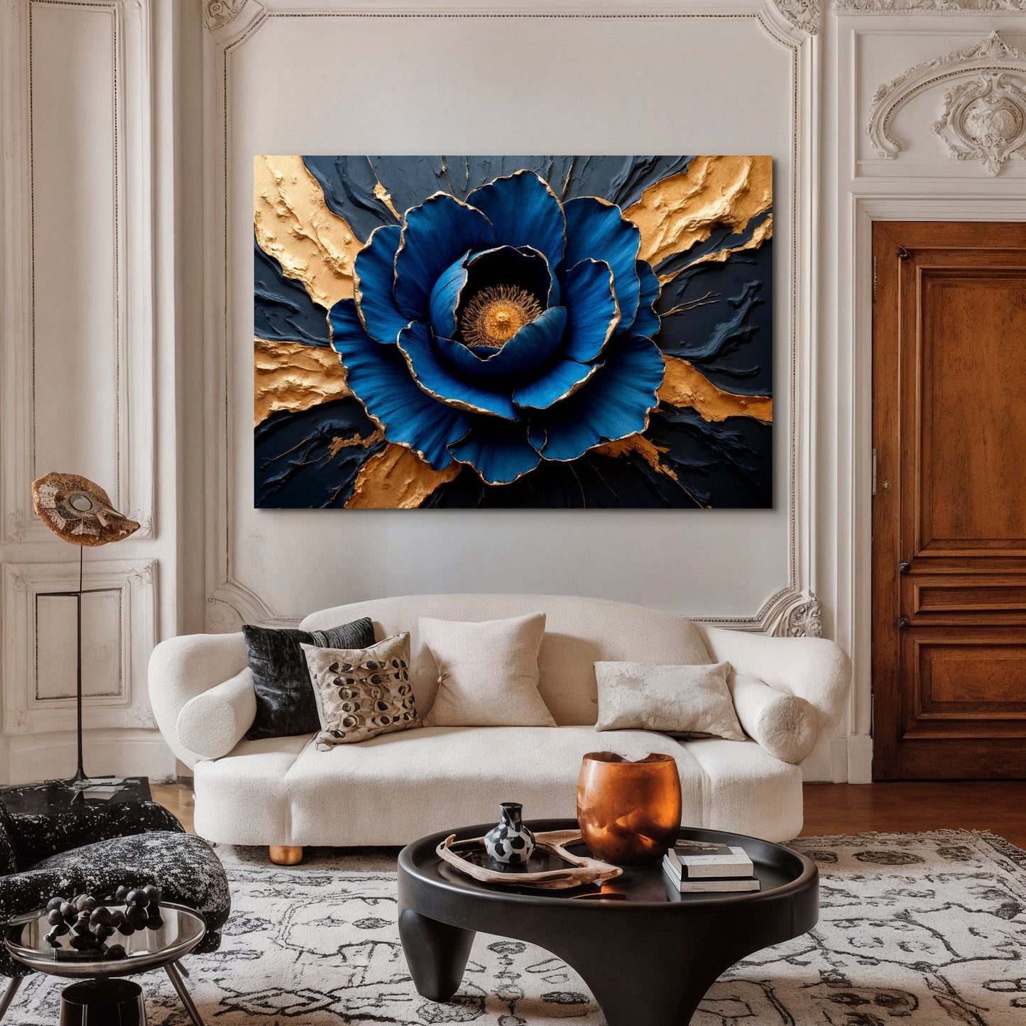 Sapphirowy Kwiat Impasto Sztuka Ścienna