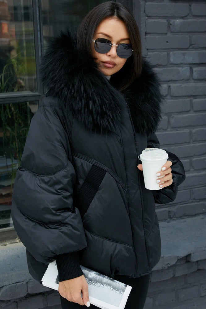 Chantal ekte pelskant dunfylt kåpe i svart