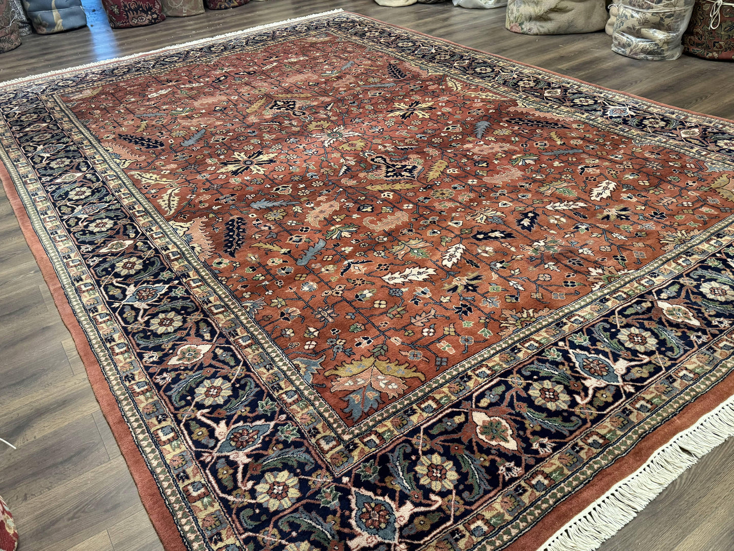 Indo Persian Heriz Rug 10x15, Allover Pattern, Large Wool Handmade Rug