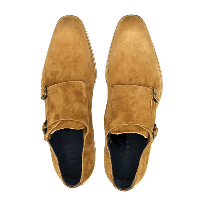 56-100-CGN LEGERRA Monkstrap in pelle scamosciata di capra, cognac