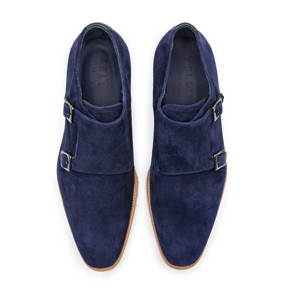 56-100-NVY LEGERRA Monkstrap in pelle scamosciata di capra, blu navy