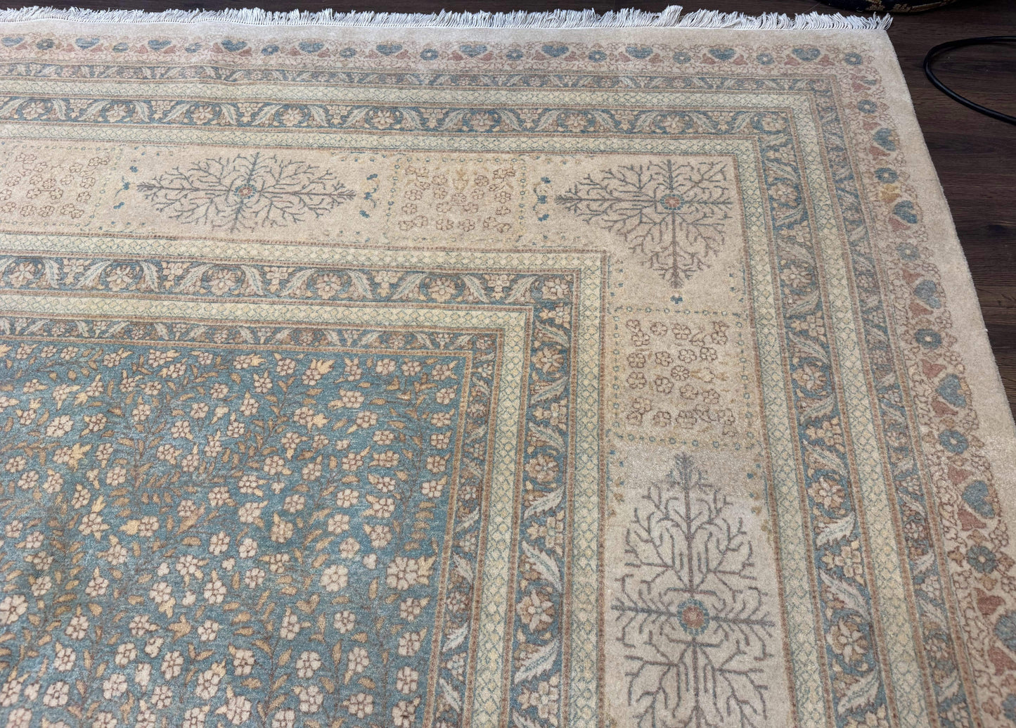 Palace Size Pak Persian Rug 12x18, Haji Jalili Design, Pakistani Carpet, Oat and Light Blue, Fine 260 KPSI