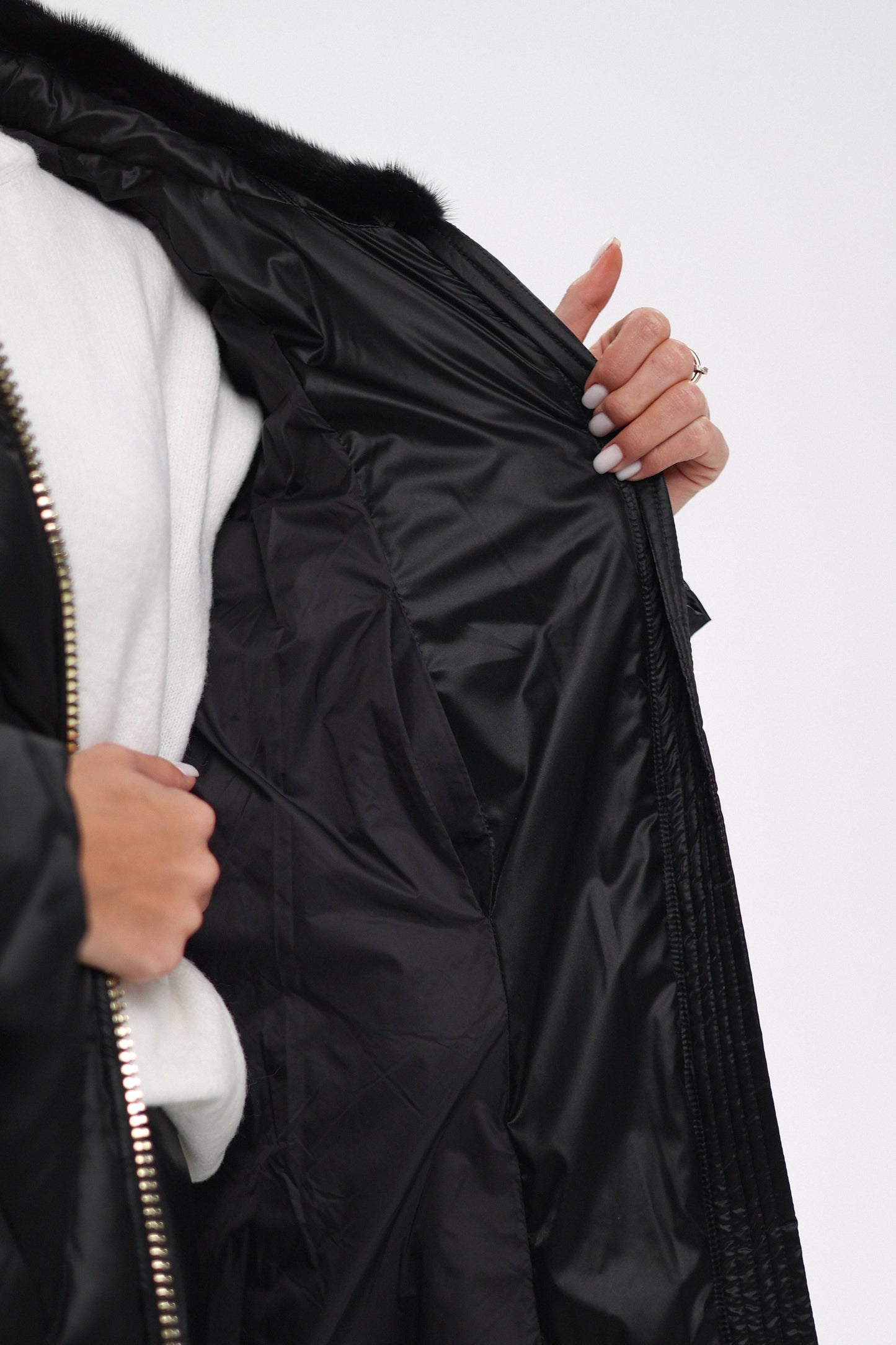 Genuine Mink Fur Trim Down Coat