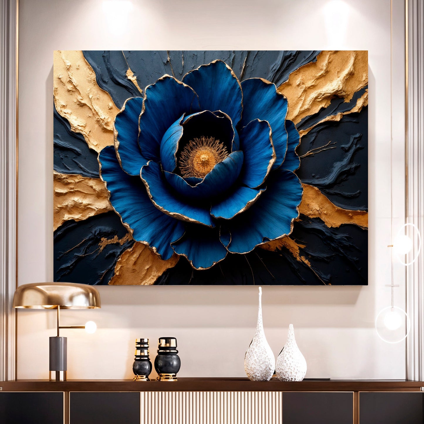 Sapphirowy Kwiat Impasto Sztuka Ścienna