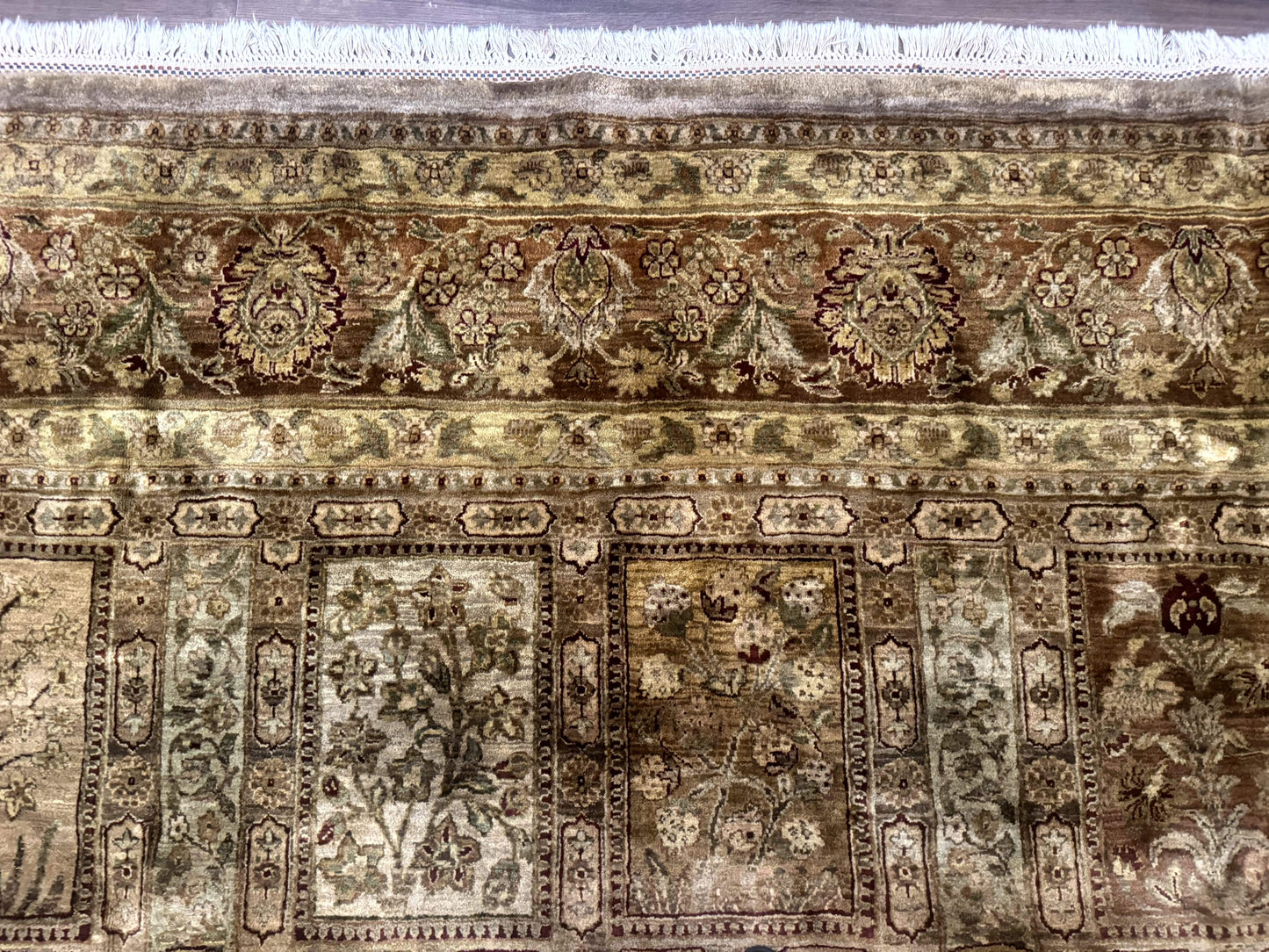 Large Indian Wool Rug 12x14, Wool Handmade Panel Design Carpet, Traditional, Palace Size