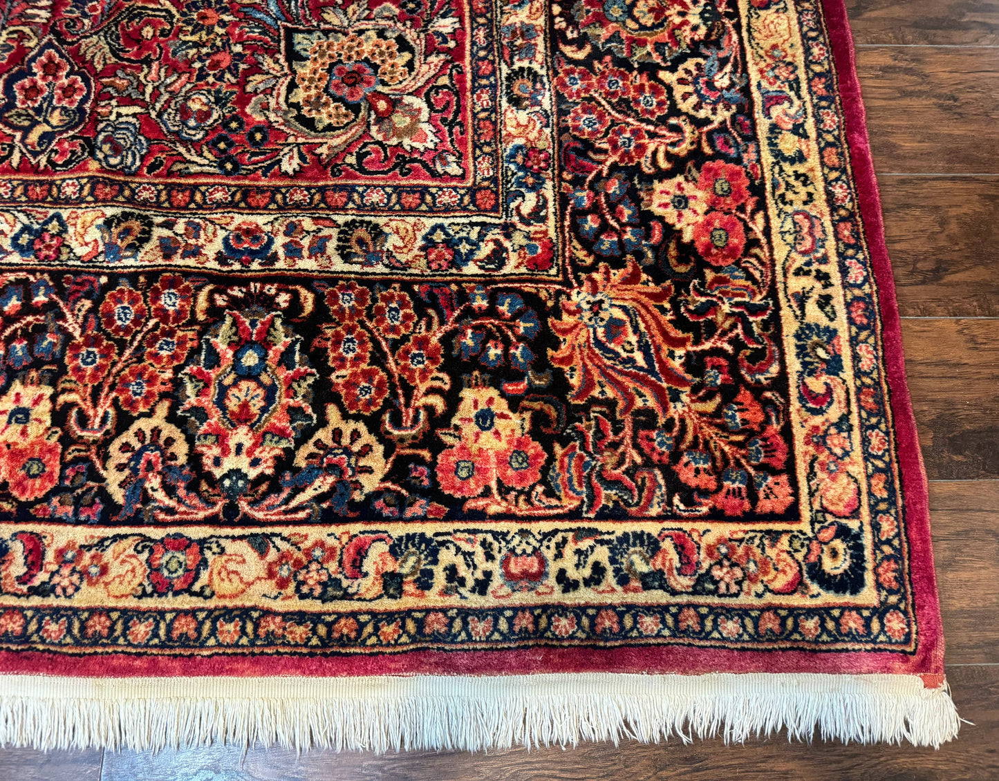 Persian Sarouk Rug 10x10, Square Persian Carpet, Red, Floral, Antique