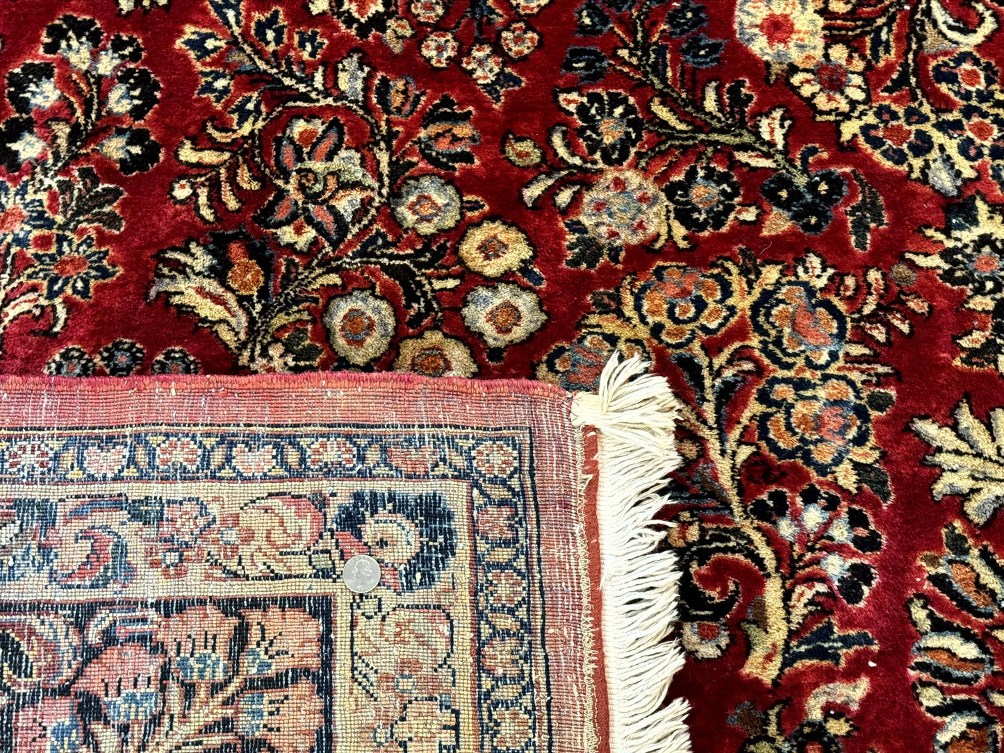 Persian Sarouk Rug 10x10, Square Persian Carpet, Red, Floral, Antique