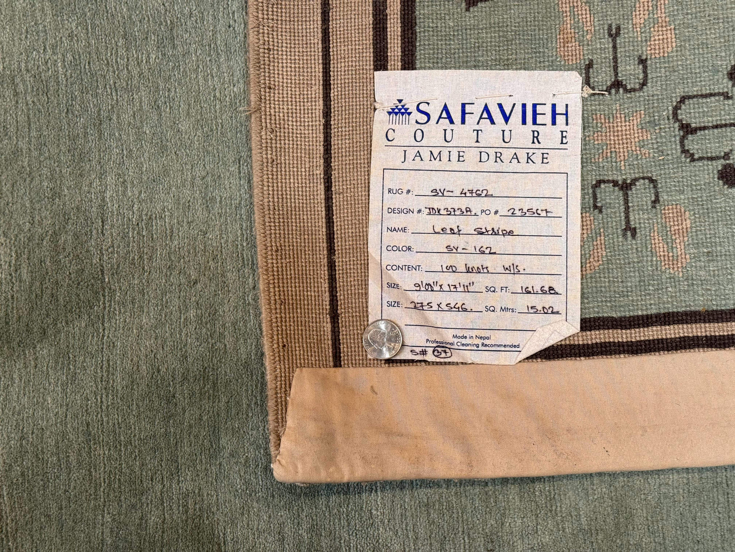 Palace Size Nepali Rug 9x18, Open Field, Light Mint Green, Wool Hand Knotted, Modern Contemporary