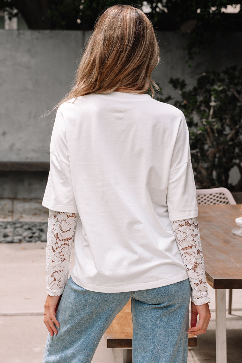 Hallie Spitzen-Longsleeve mit Einsatz und überschnittenen Schultern