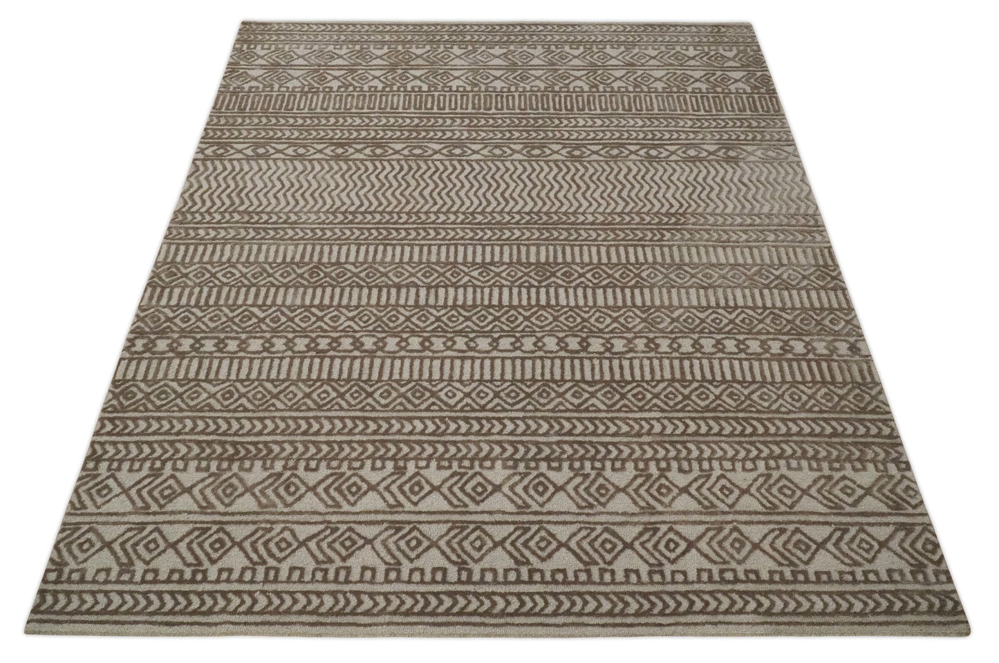 8x10 Hand Tufted Ivory and Bronze Stripes Pattern Rug Multi Size Living Room and Bedroom Rug | TRD6530810S