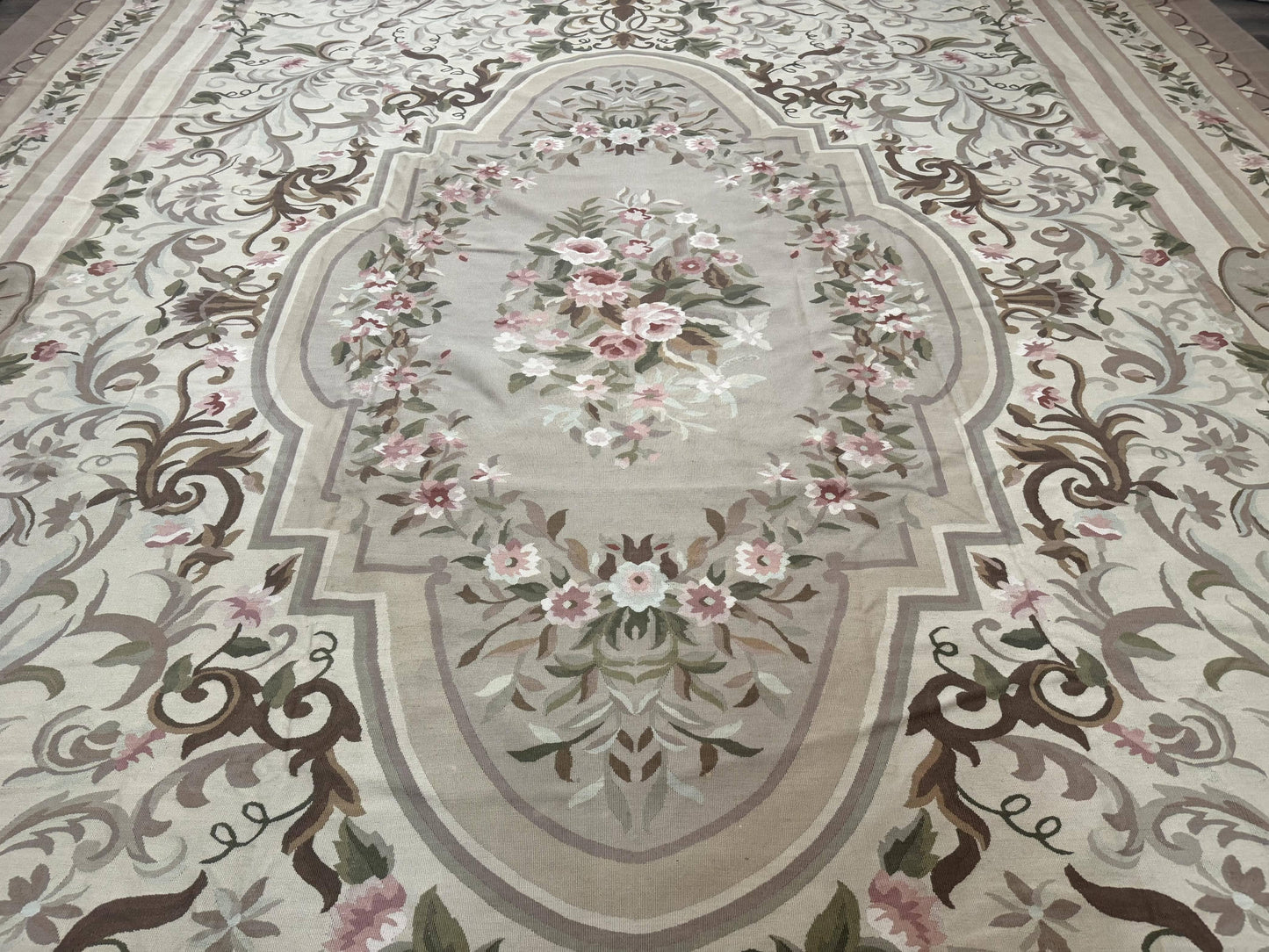 Palace Sized Aubusson Rug 13 x 20, Flatweave Aubusson Weave, Oversized Rug, European French Elegant Design