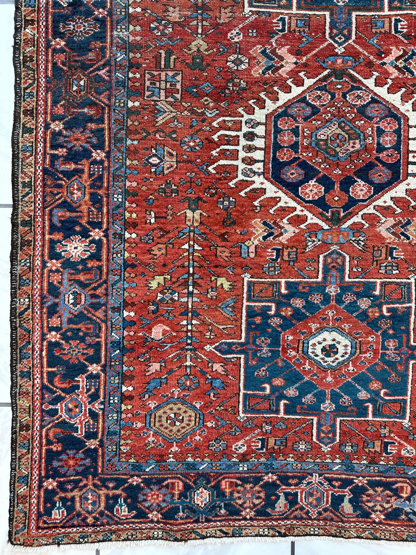 KARAJA Persian Antique Heriz Rug 4'9" x 6'