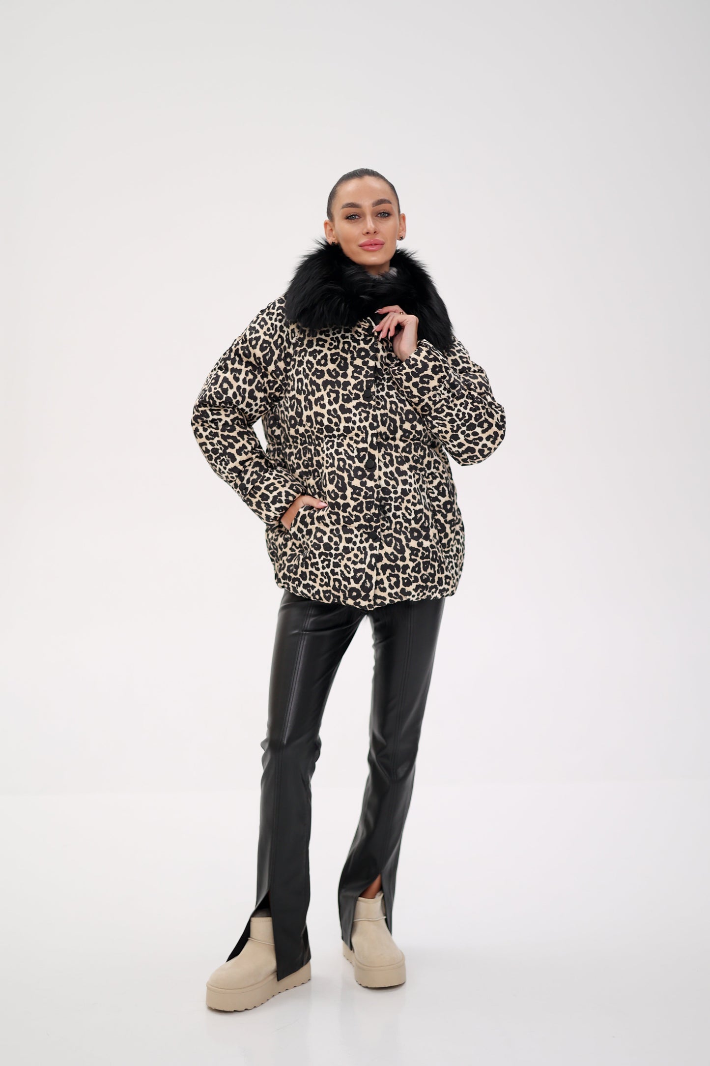 Äkta Polar Fox Leopard Luxe Dunparkas