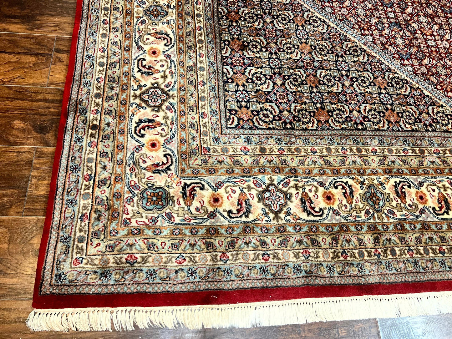 Square Indo Persian Bidjar Rug 10x10, Red, Handmade Vintage Wool Carpet