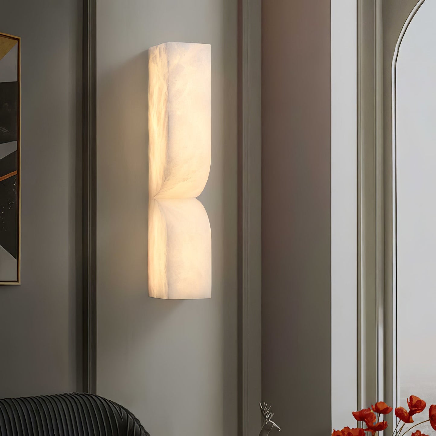 Alabaster Wall Sconce | Intricate Carved Design with LED Lighting 2