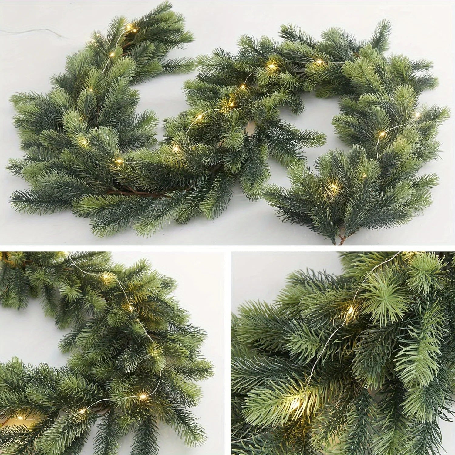 Artificial Pine Garland | 74.8 Inch with Battery-Operated LED Lighting 0