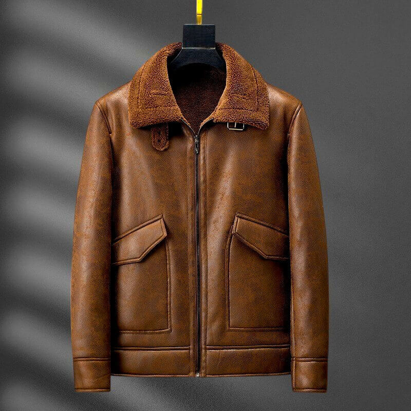 Aviator Jacket | Premium Aged Eco-Leather with Plush Shearling Collar 1