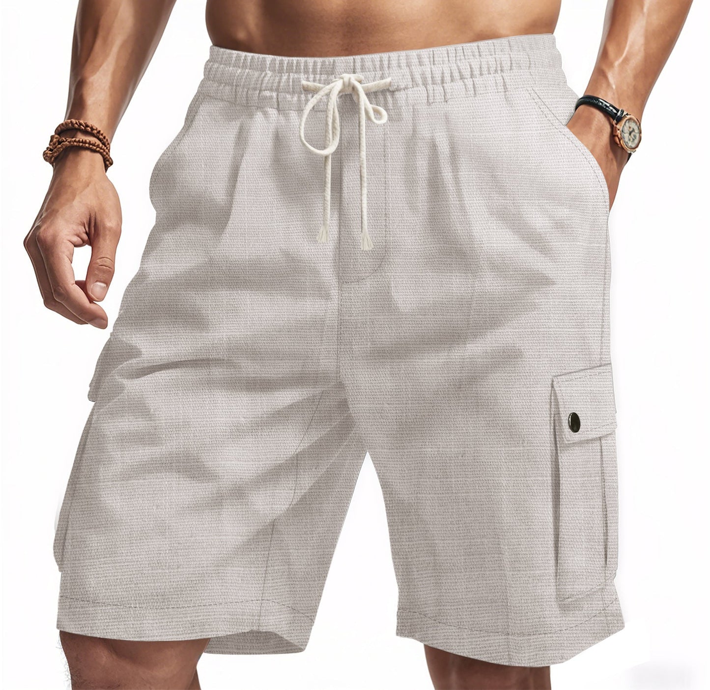 Bamboo Linen Men's Cargo Shorts | Relaxed Fit with Multi-Pocket Design 0