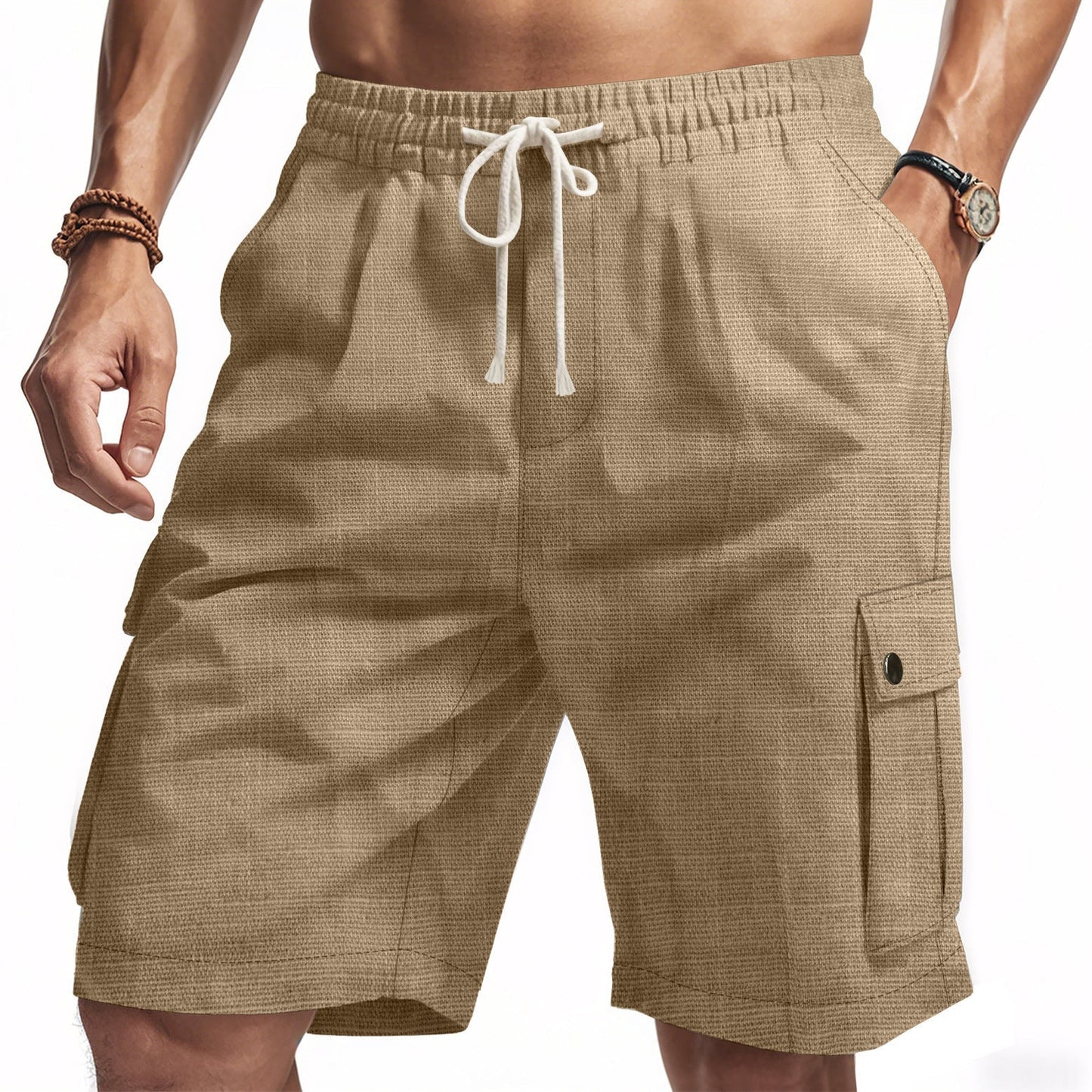 Bamboo Linen Men's Cargo Shorts | Relaxed Fit with Multi-Pocket Design 2