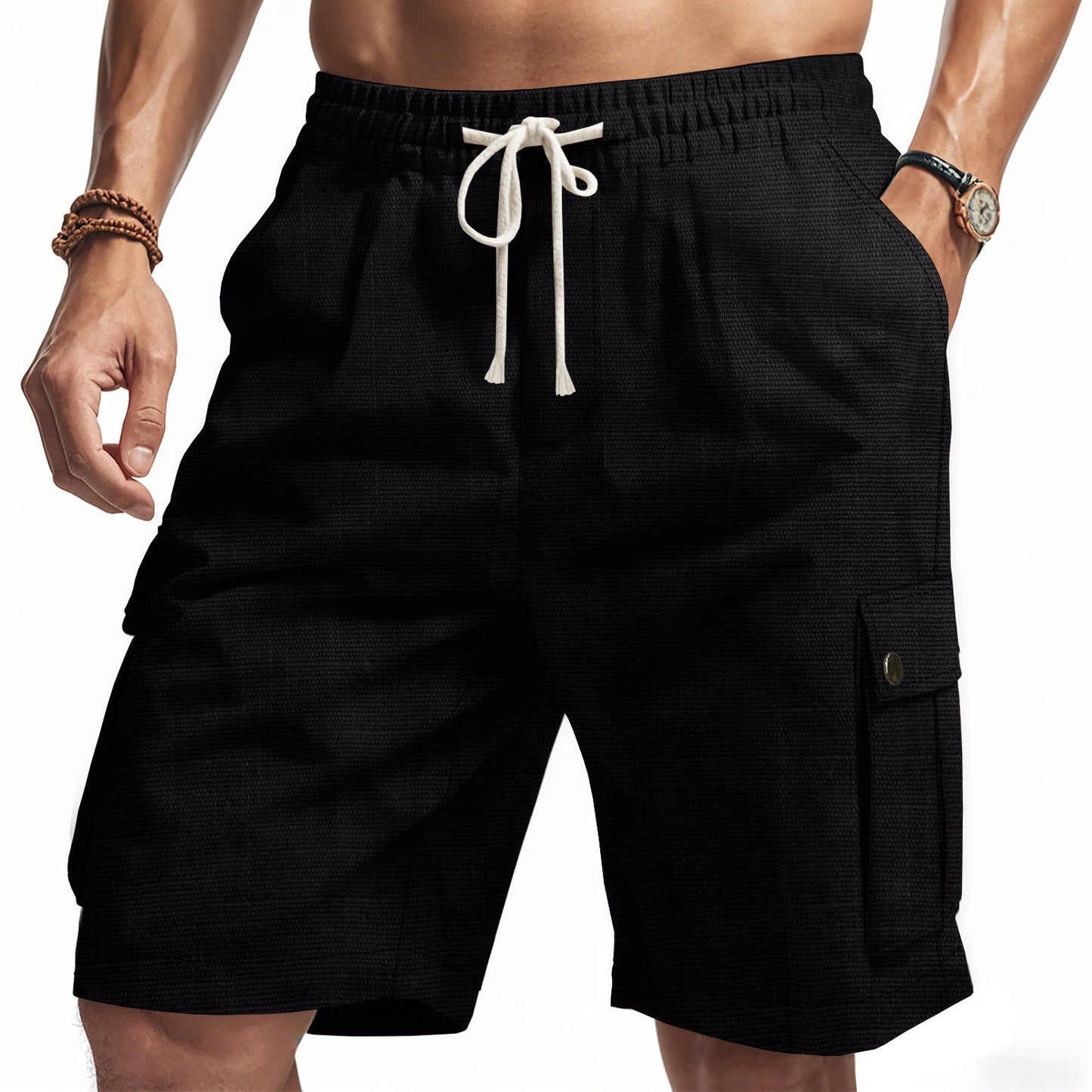 Bamboo Linen Men's Cargo Shorts | Relaxed Fit with Multi-Pocket Design 4
