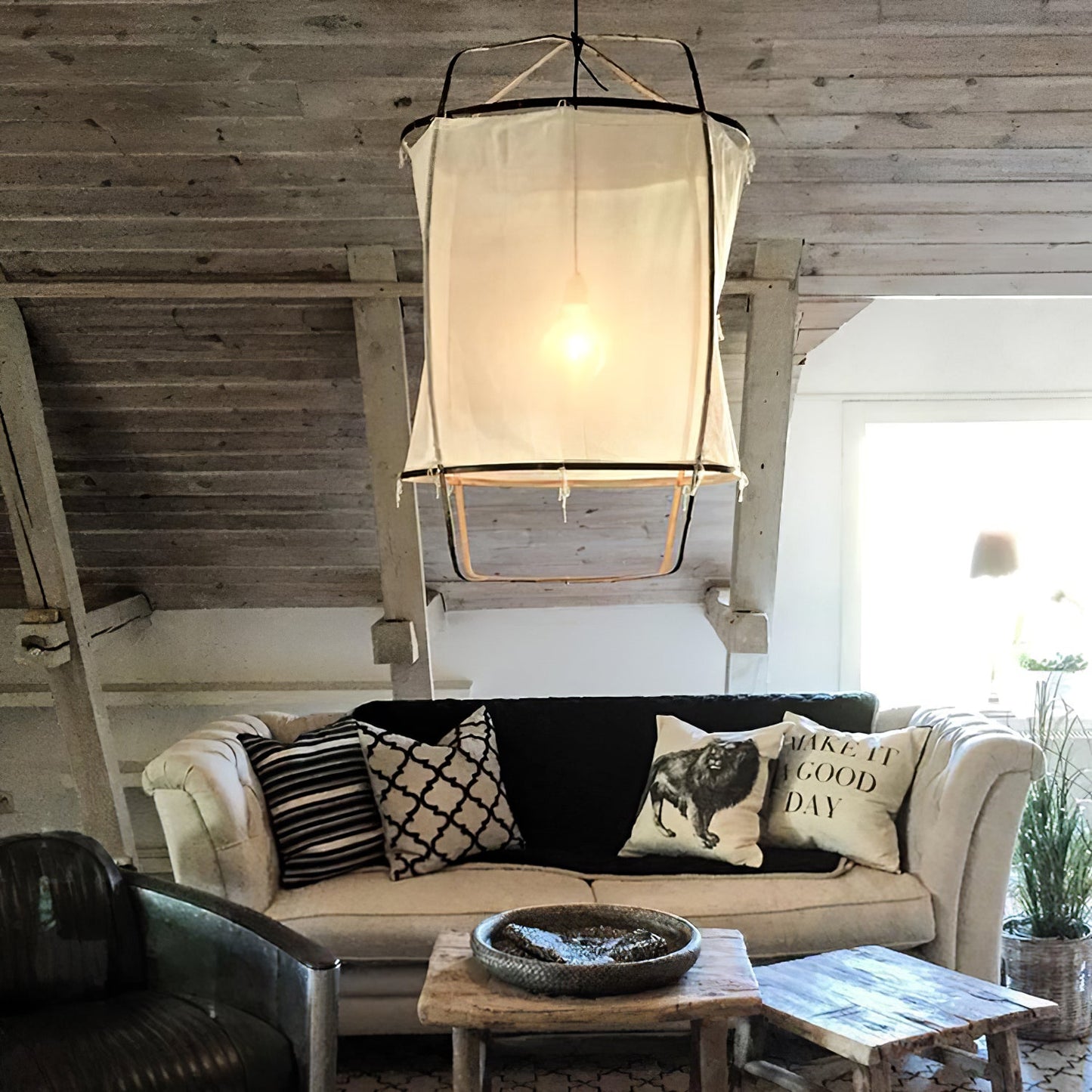 Bamboo Pendant Light | Unique Cotton Shade for Stylish Illumination 4