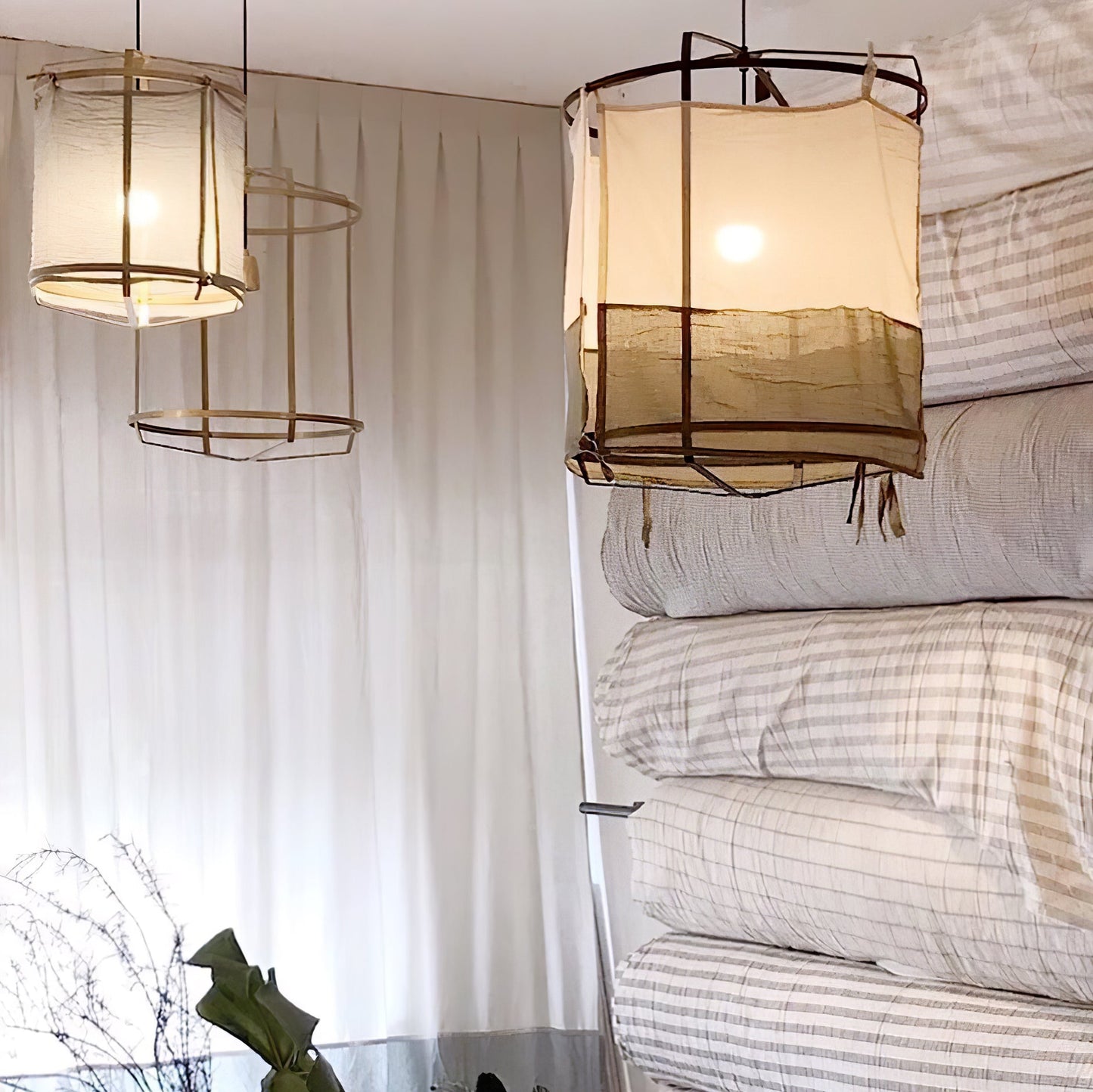 Bamboo Pendant Light | Unique Cotton Shade for Stylish Illumination 7