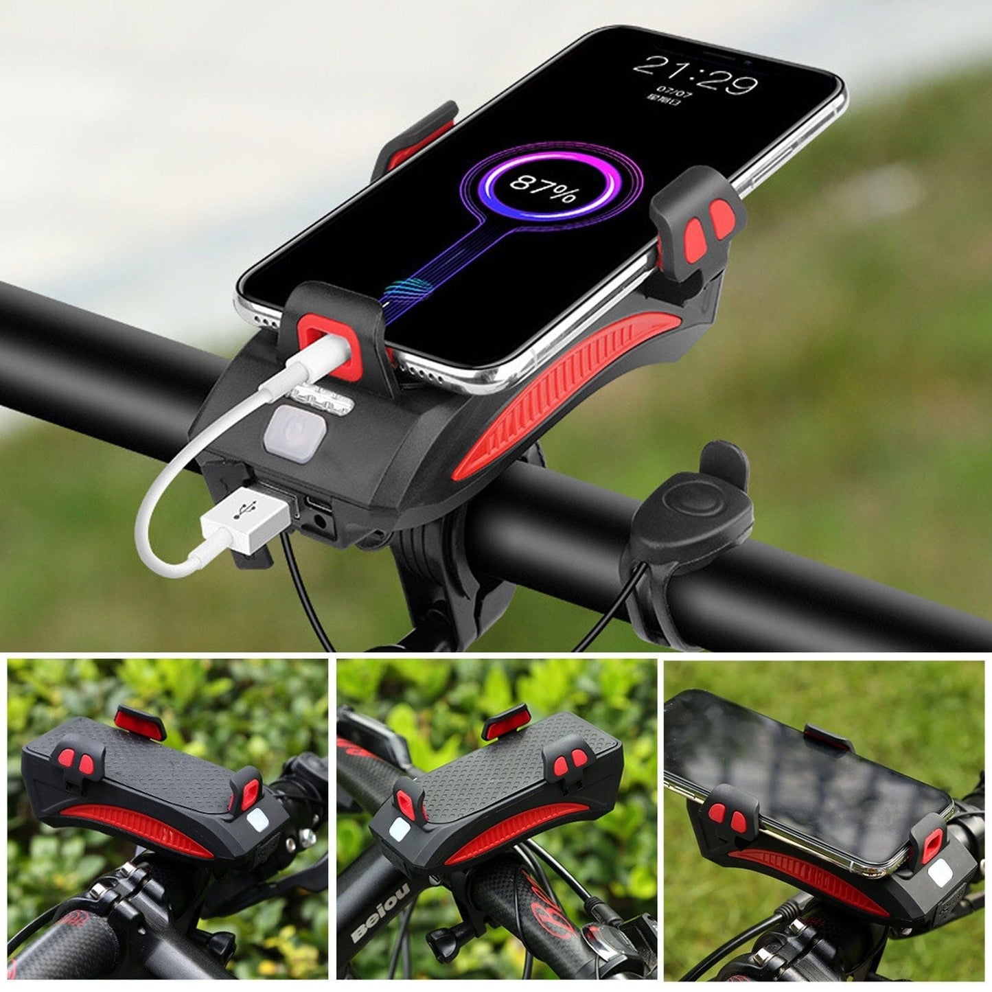 Bicycle Light | 4-in-1 LED Headlight with Powerbank, Phone Holder & Horn 5