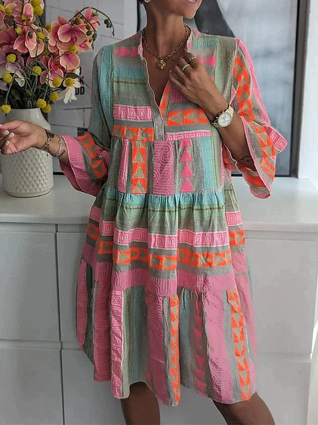 Boho Midi Dress | Lightweight Rayon Blend with Geometric Design 2