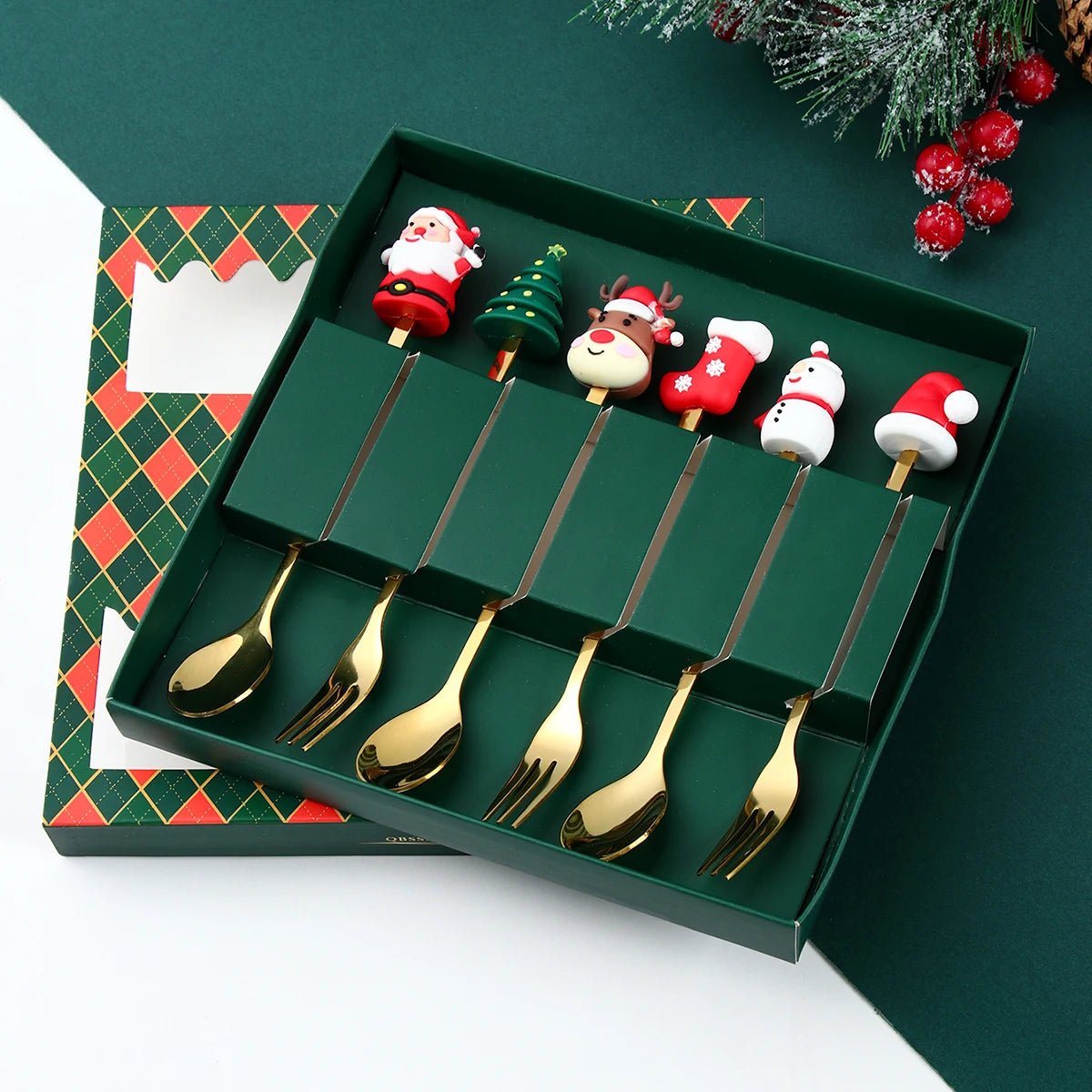 Christmas Cutlery Set | Elegant Gold Spoon and Fork with Santa Design 4
