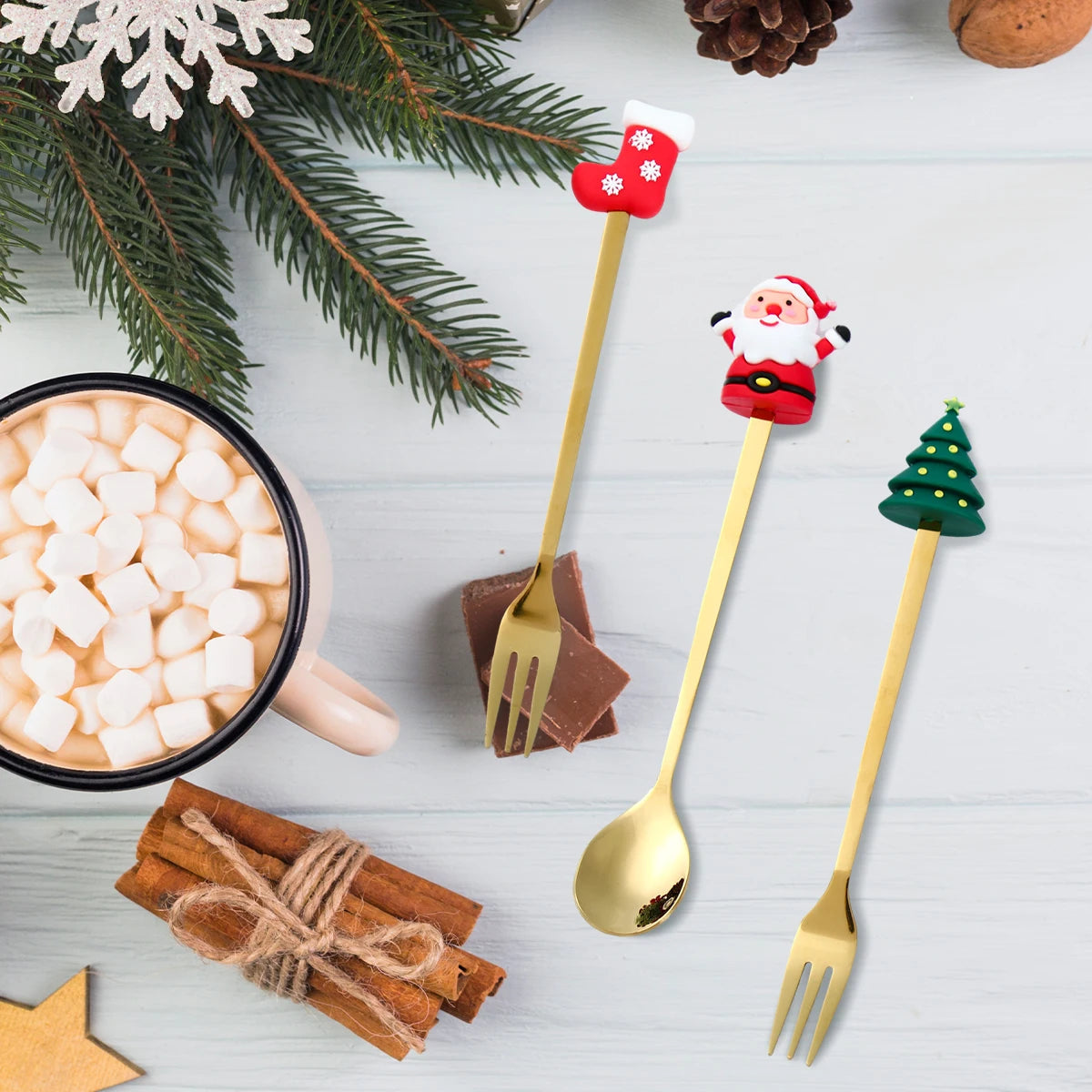 Christmas Cutlery Set | Elegant Gold Spoon and Fork with Santa Design 5