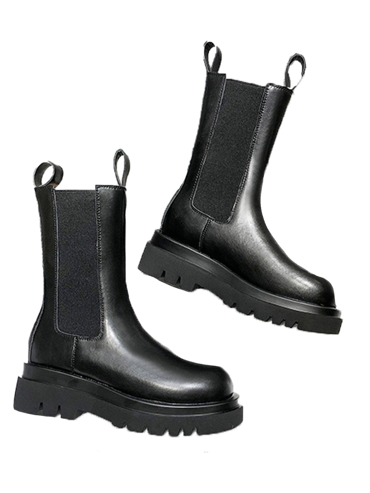 Chunky Black Boots | Comfortable Elastic Design with Soft Leather Upper 1